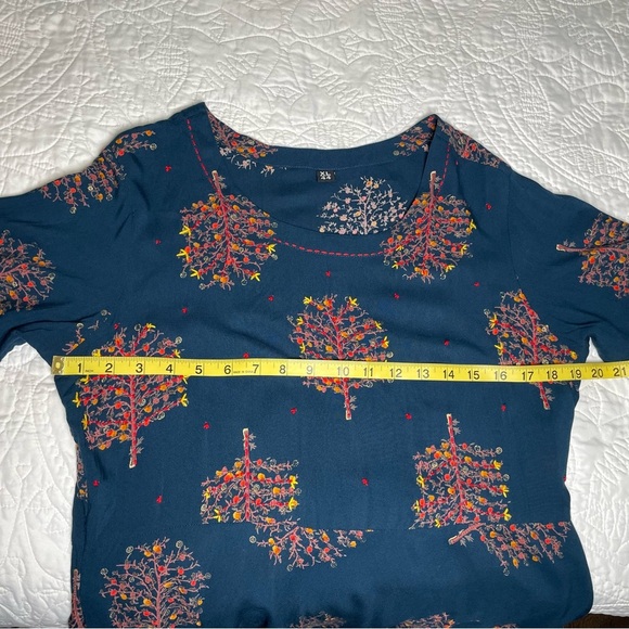 Chic and Flowy Full Length Maxi Dress Embroidered Jewel Tone Teal Blue Size XL - Picture 9 of 13